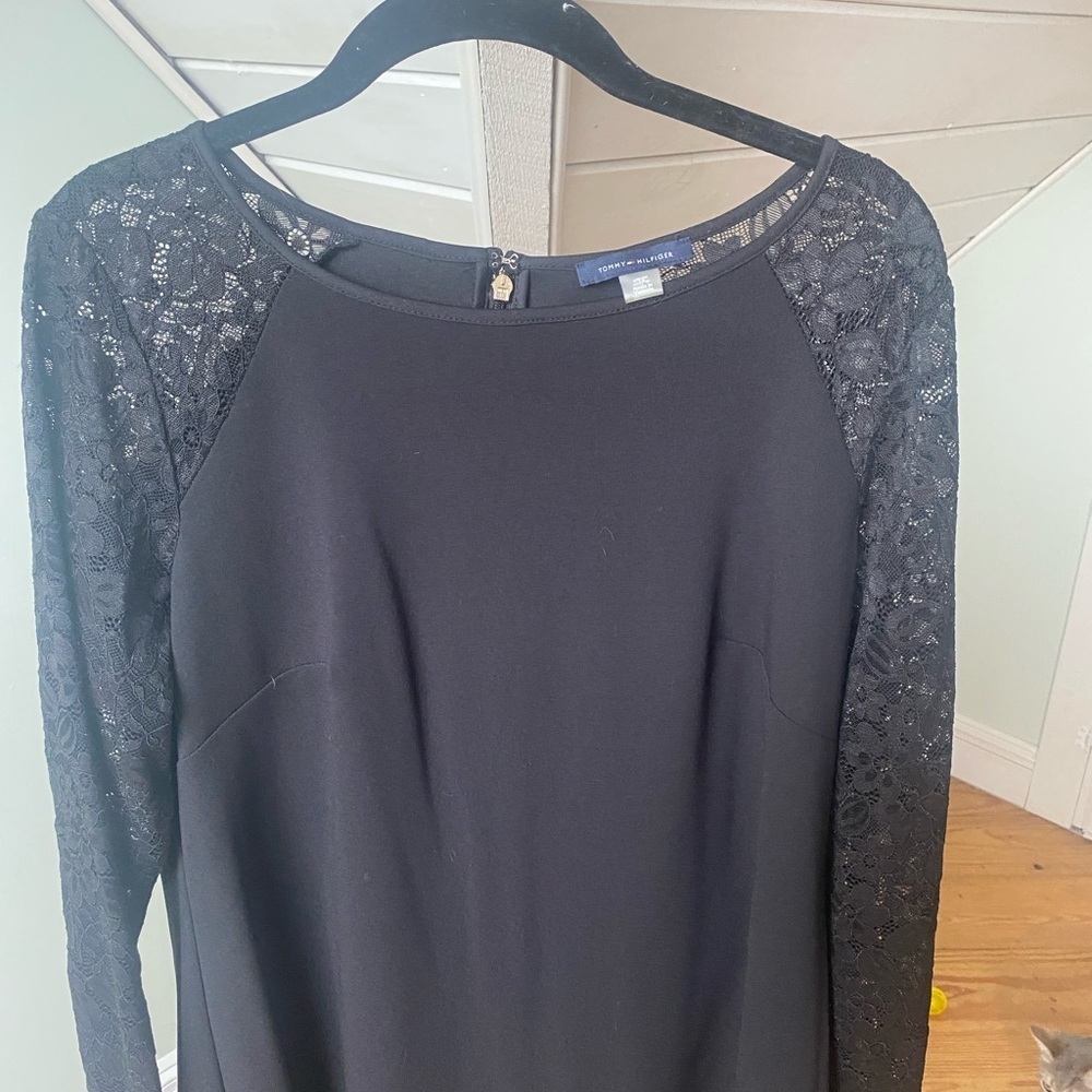 NWT Tommy Hilfiger Little Black Dress Lace Long Sleeves Size 14 - Picture 2 of 16